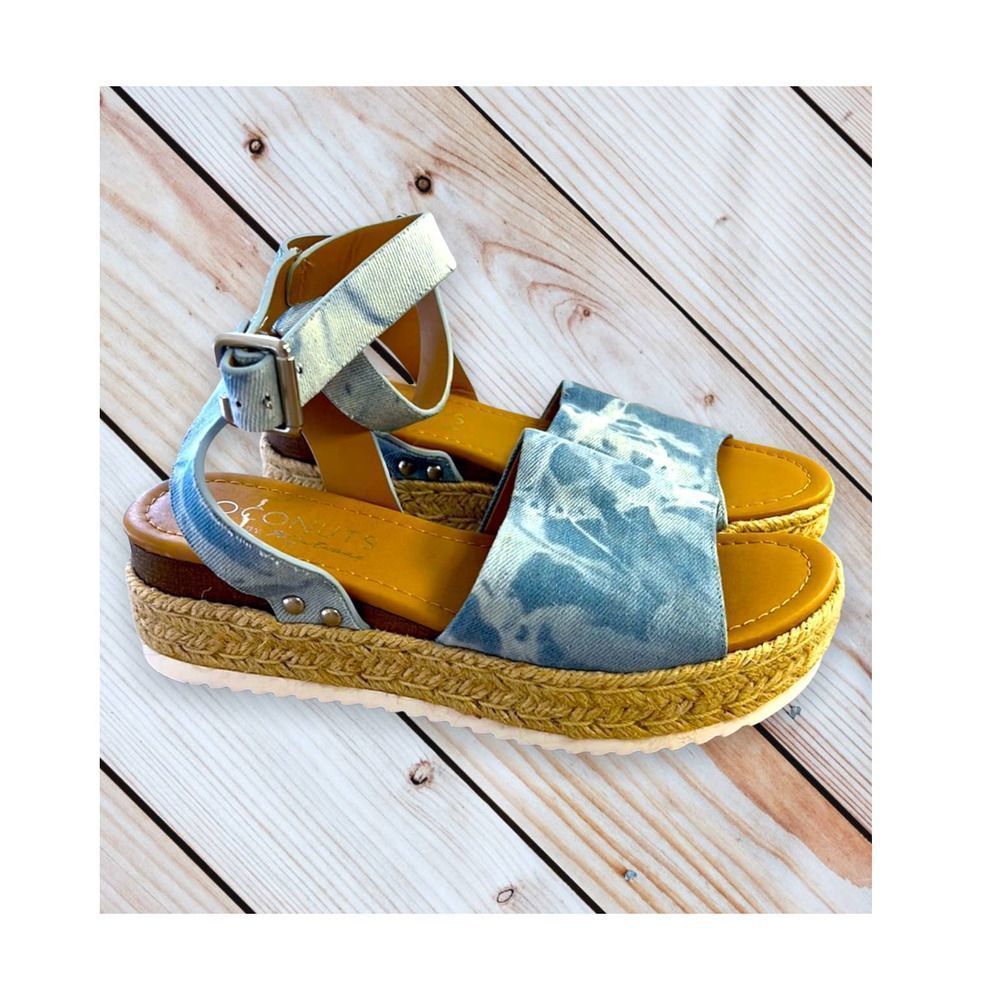 Coconuts By Matisse Topic Platform Espadrille Wedge Sandals Blue Size 7M